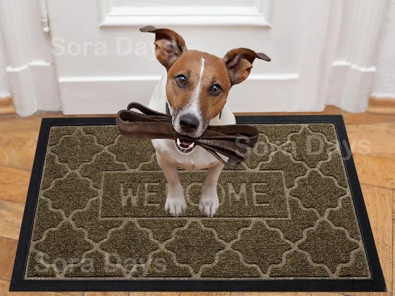 屋外ドアマット 玄関マット ウェルカムサイン ロゴ タイル柄 おしゃれ モダン 可愛い インテリア 北欧 泥落とし 汚れ取り 吸水性 滑り止め 室内 エントランス 洗える 手洗い可 四角 レッド カーキ ダークグレー ラバー ゴム ポリエステル 45×75cm HOMU-JOURNEY_COM