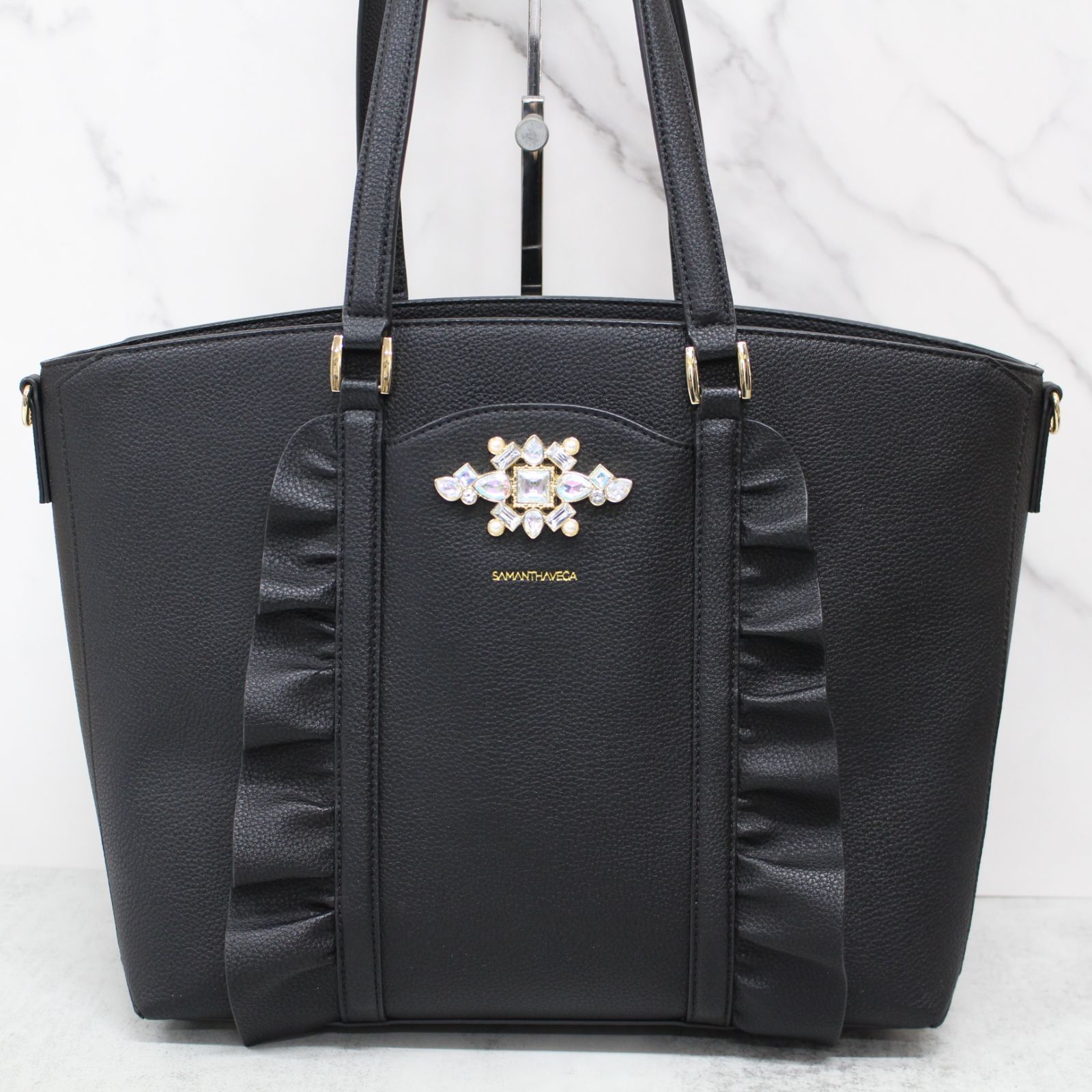 S010)【極美品】Samantha Vega ビジュー トートバッグ レザー ブラック 