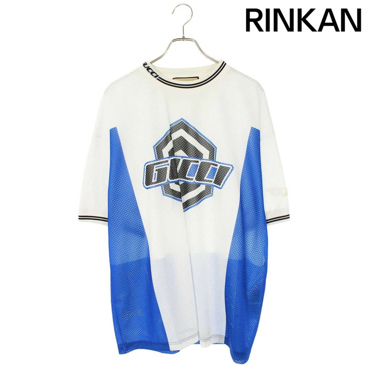 グッチ 777495 XJGD0 エンブレムロゴメッシュTシャツ メンズ L