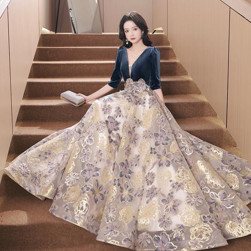 アイクリア 7歳 ドレス パープル華やかなフラワー装飾のフォーマル