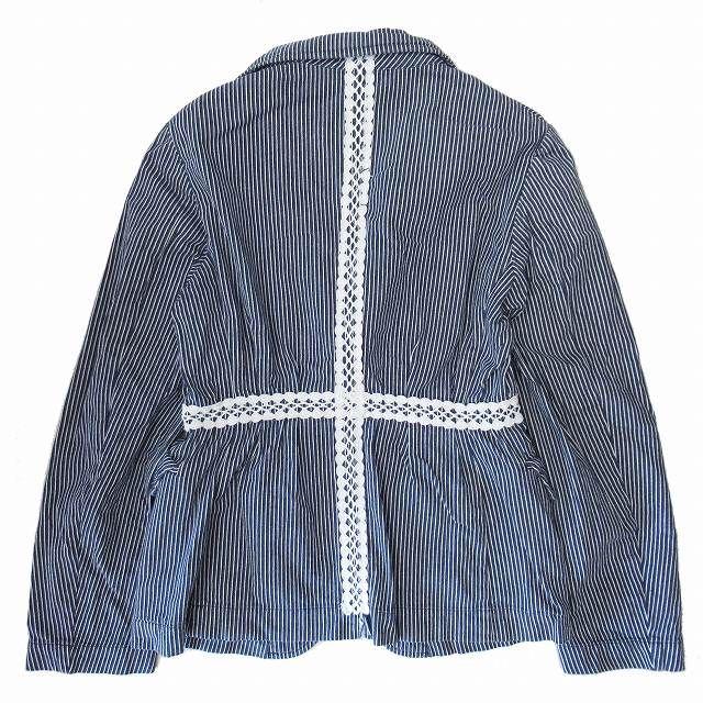 美品 03ss ローブドシャンブル コムデギャルソン robe de chambre COMME des GARCONS ヒッコリー × レース  テーラードジャケット シングル 2釦 ブレザー ブルゾン アウター ブルー AD2002 RI-J037 - メルカリ