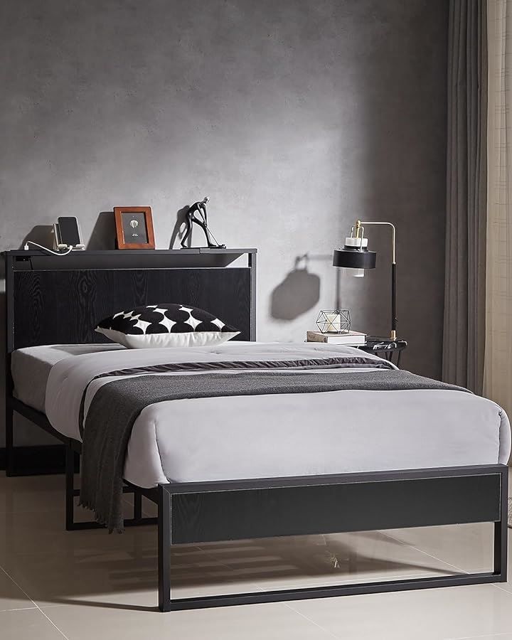 Beemyiベッドフレーム セミダブルベッド 2口コンセント 1USB Beemyi ベッドフレーム セミダブル 2口コンセント 1USB 収納棚付き