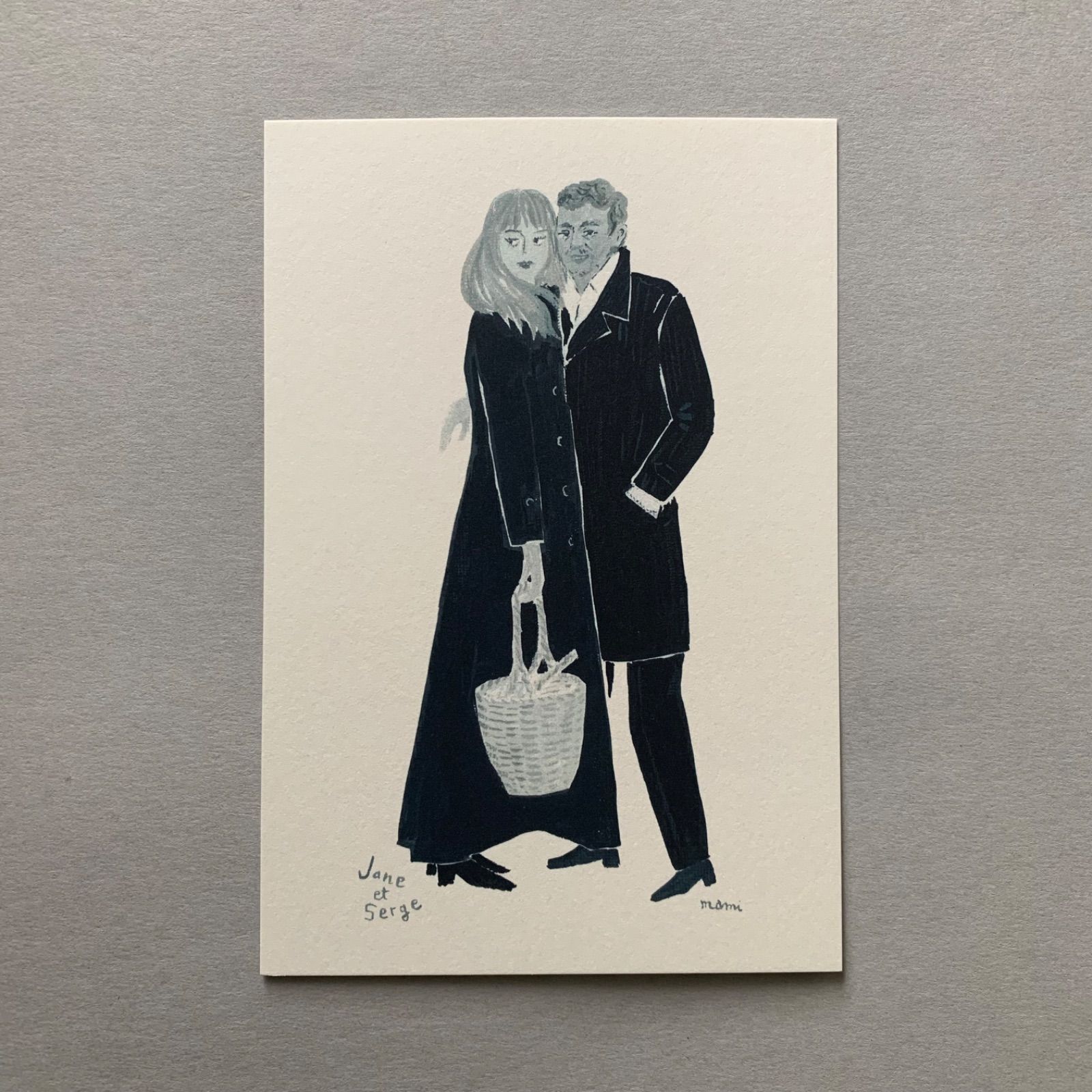 「ジェーン＆セルジュ」ポストカード３枚セット　パリ　シネマ　フランス映画　カゴバッグ　モノクロ　カード-3