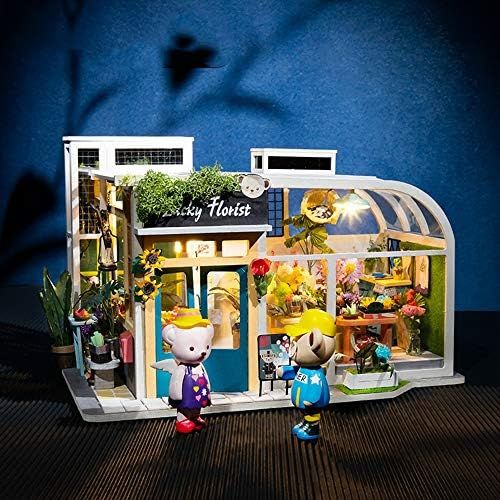 ドールハウス ミニチュア 家具のミニハウスの女性や女の子とDIYフラワールーム建物モデルドールハウスバレンタインデーのギフトミニチュア DIY 木製 ギフト 誕生日 贈り物 色 As picture Size 16X15.1X
