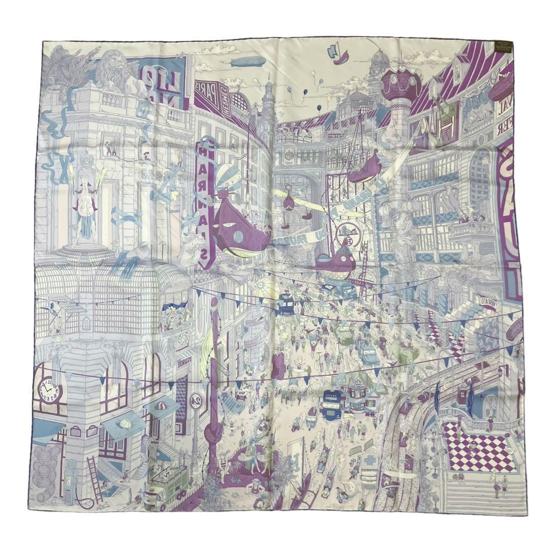 エルメス カレ90 フォーブルのグランプリ スカーフ パープル