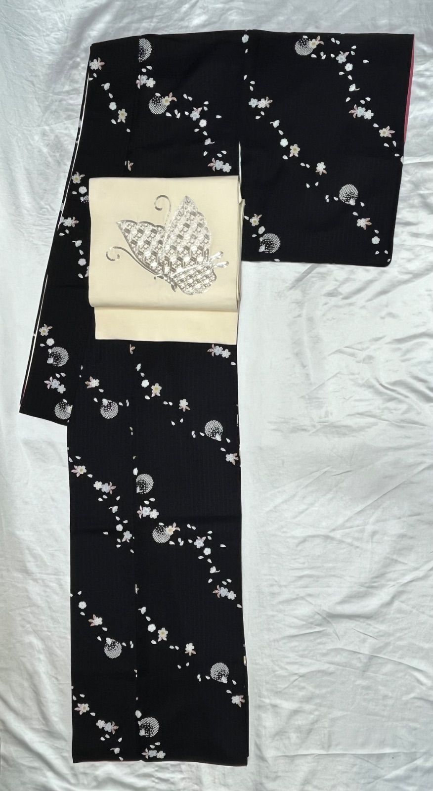 豪華絢爛綺麗華麗美品身丈162cm裄丈69cm黒地桜正絹小紋袷広襟 - メルカリ