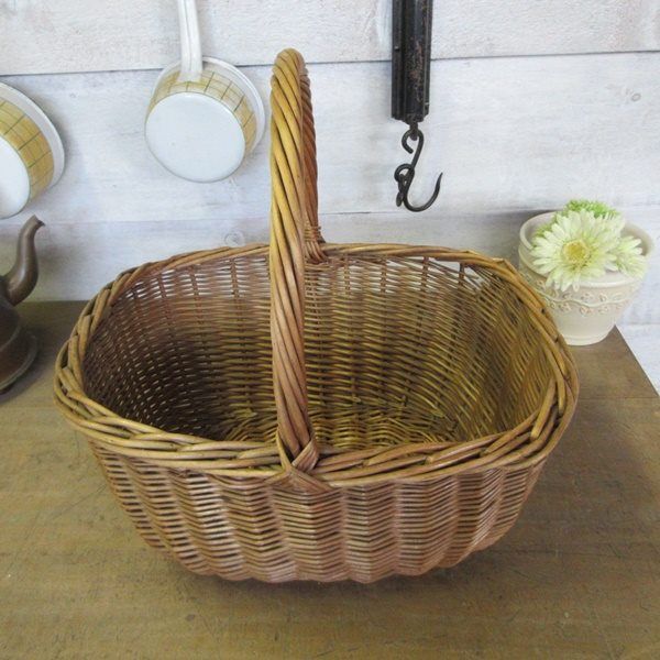 イギリス アンティーク ラタン 籐製 籐編み バスケット ワンハンドル