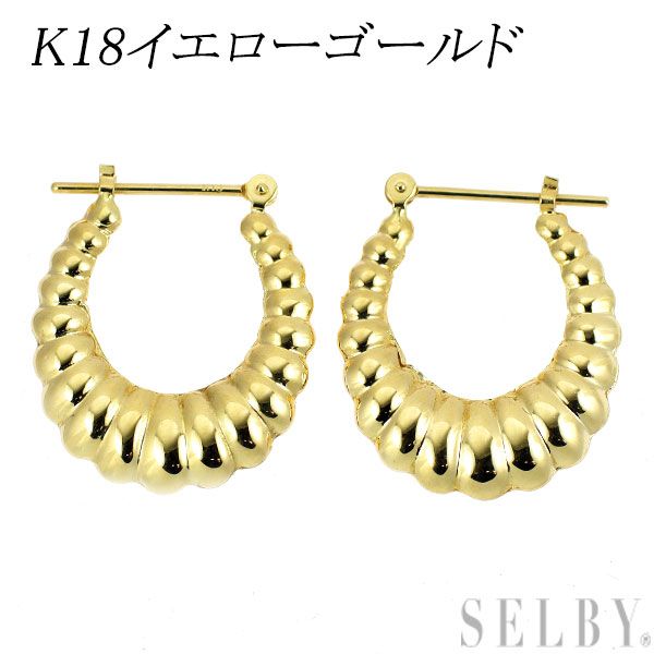 ロープが巻き付いたデザインフープピアス イタリア製 K18YG 