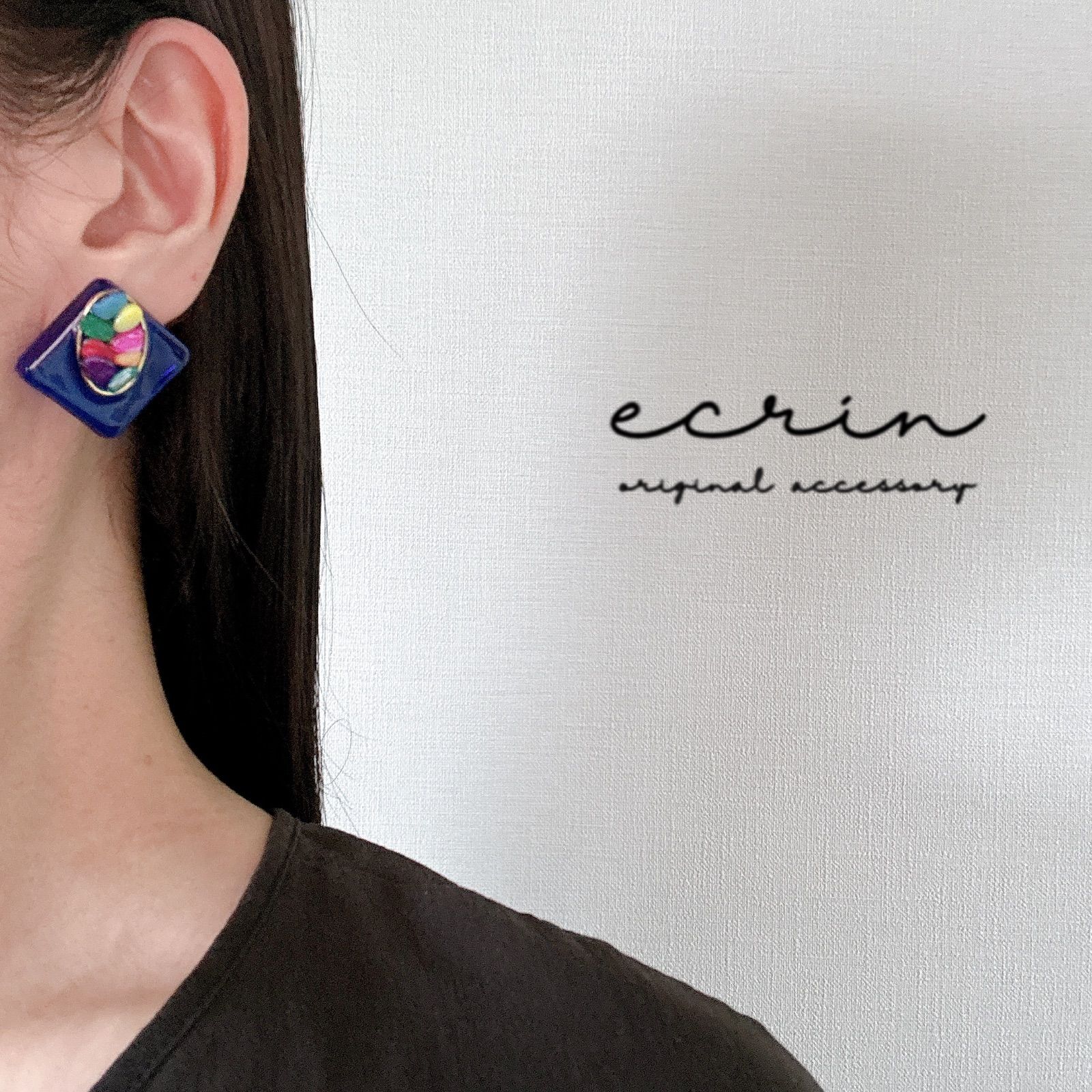 【#1694】ブルー　カラフル　さざれ石　ハンドメイド　アクセサリー　ピアス 1694】ブルー カラフル さざれ石 ハンドメイド アクセサリー