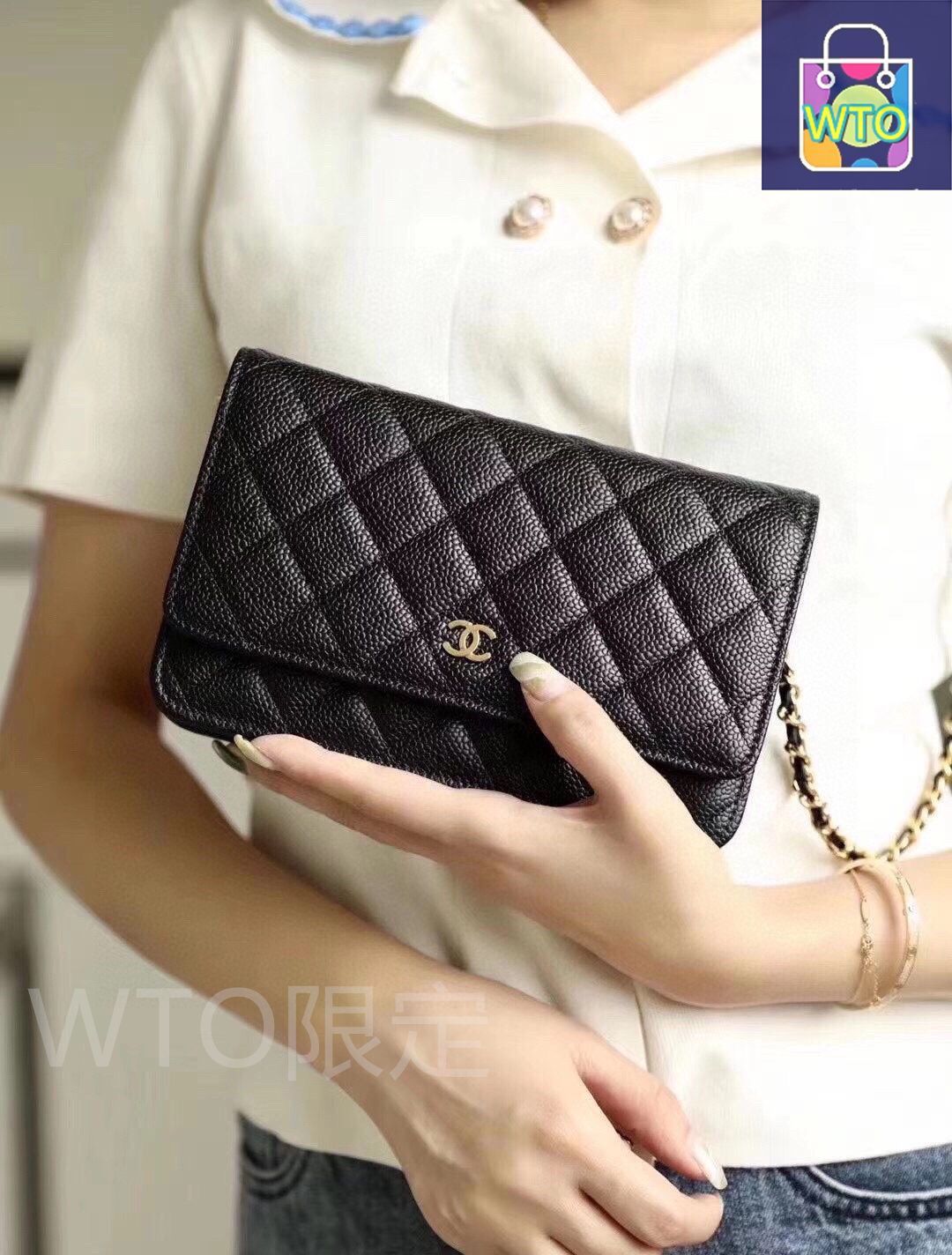 CHANEL ブラックレザー 今日特価】Chanel 香奈儿 黒色 20x14cm キャビアレザー WOC