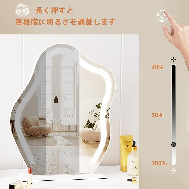 女優ミラー ハリウッドミラー 鏡 ライト付き 卓上 壁掛け 両用 ウェーブミラー 卓上ミラー 壁掛けミラー 化粧鏡 led ミラー 女優鏡 三色照明モード 無段階調光 10倍拡大鏡付き くも型 39. .6 CM 0