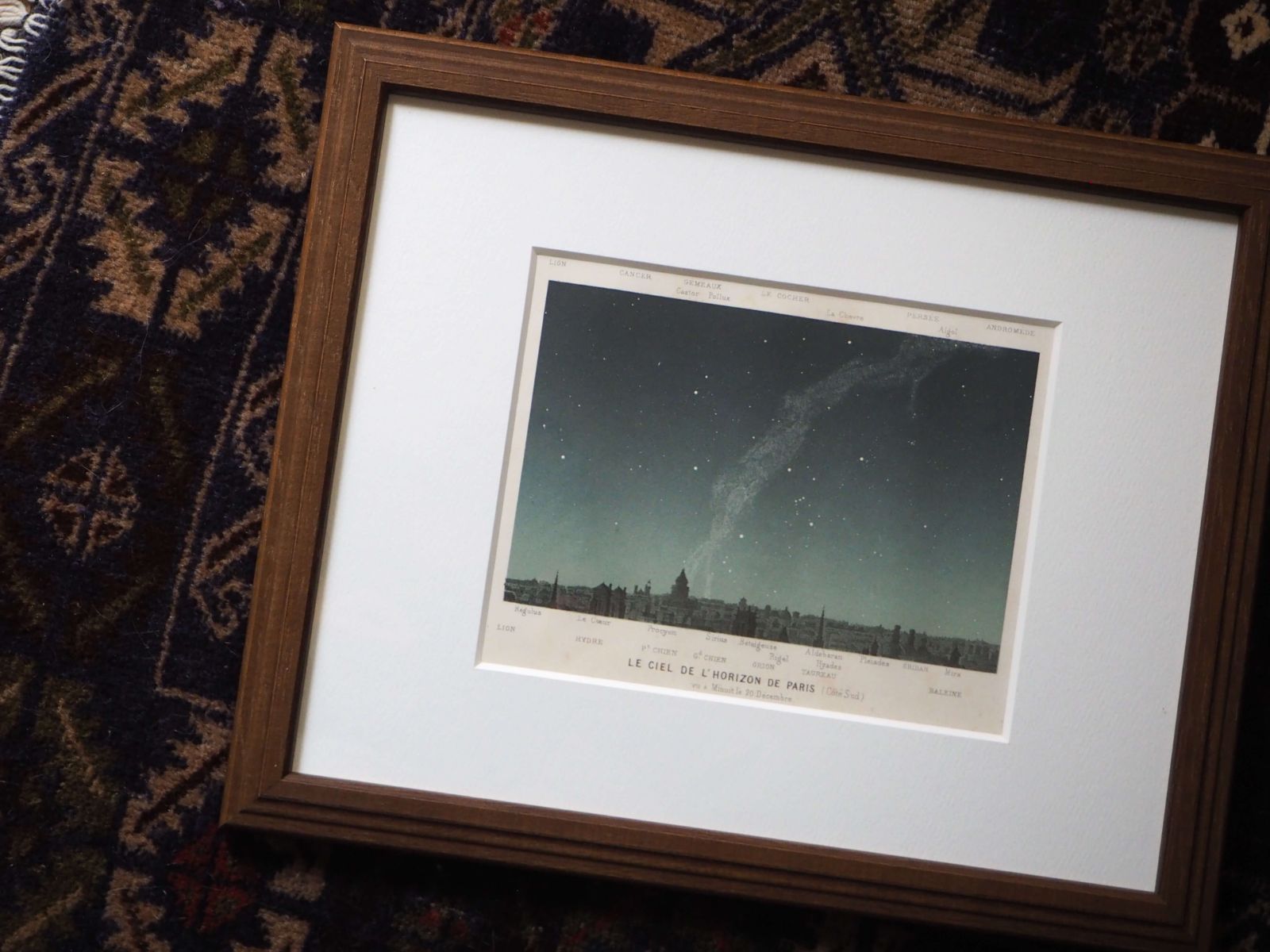 額装アート｜19世紀の貴重な天文書より パリの夜空 LE CIEL DE L'HORIZON DE PARIS パリの地平線の空 星座 星空 図版 挿絵 アートフレーム ウォールアート fla-7_lec