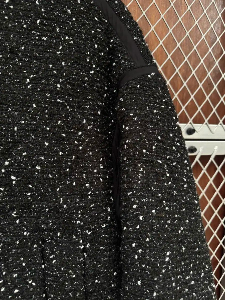 ZARA ザラ ブラック ツイード ぼかし キルティング クロップド フード ジャケット L