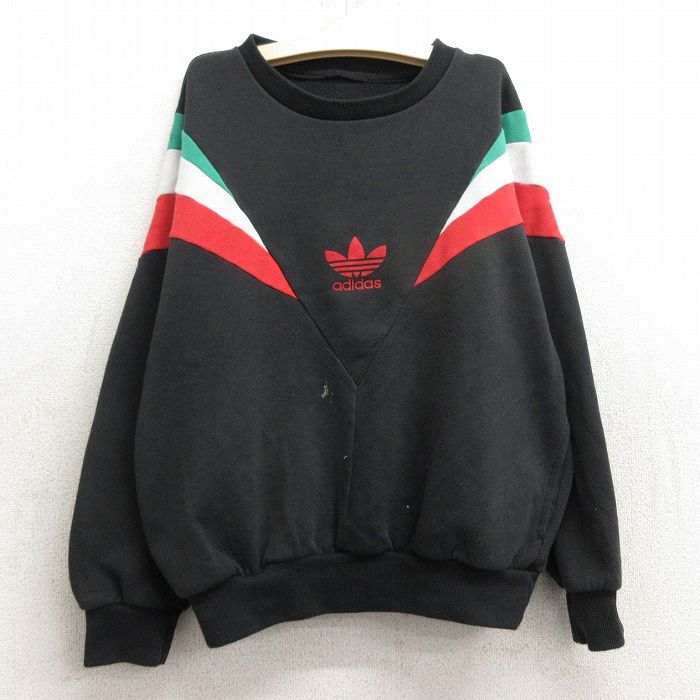 古着 アディダス adidas 長袖 スウェット キッズ ボーイズ 子供服 90s ワンポイントロゴ リーフ トレフォイル フロッキープリント クルーネ