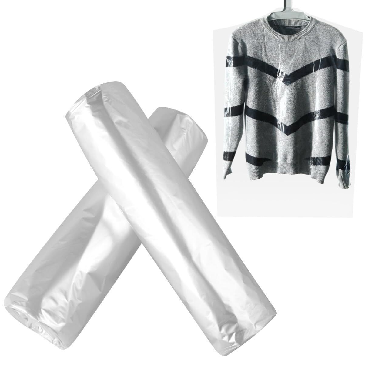 NUOLUX 衣類カバー 服 カバー 透明 ロング 100cm 洋服カバー スーツカバー コートカバー 衣装カバー カット 防塵 防湿 防カビ 防虫 持ち運び 防塵カバー クリーニング袋 衣類収納袋 吊り下げ収納 50枚入り家庭用 業務用