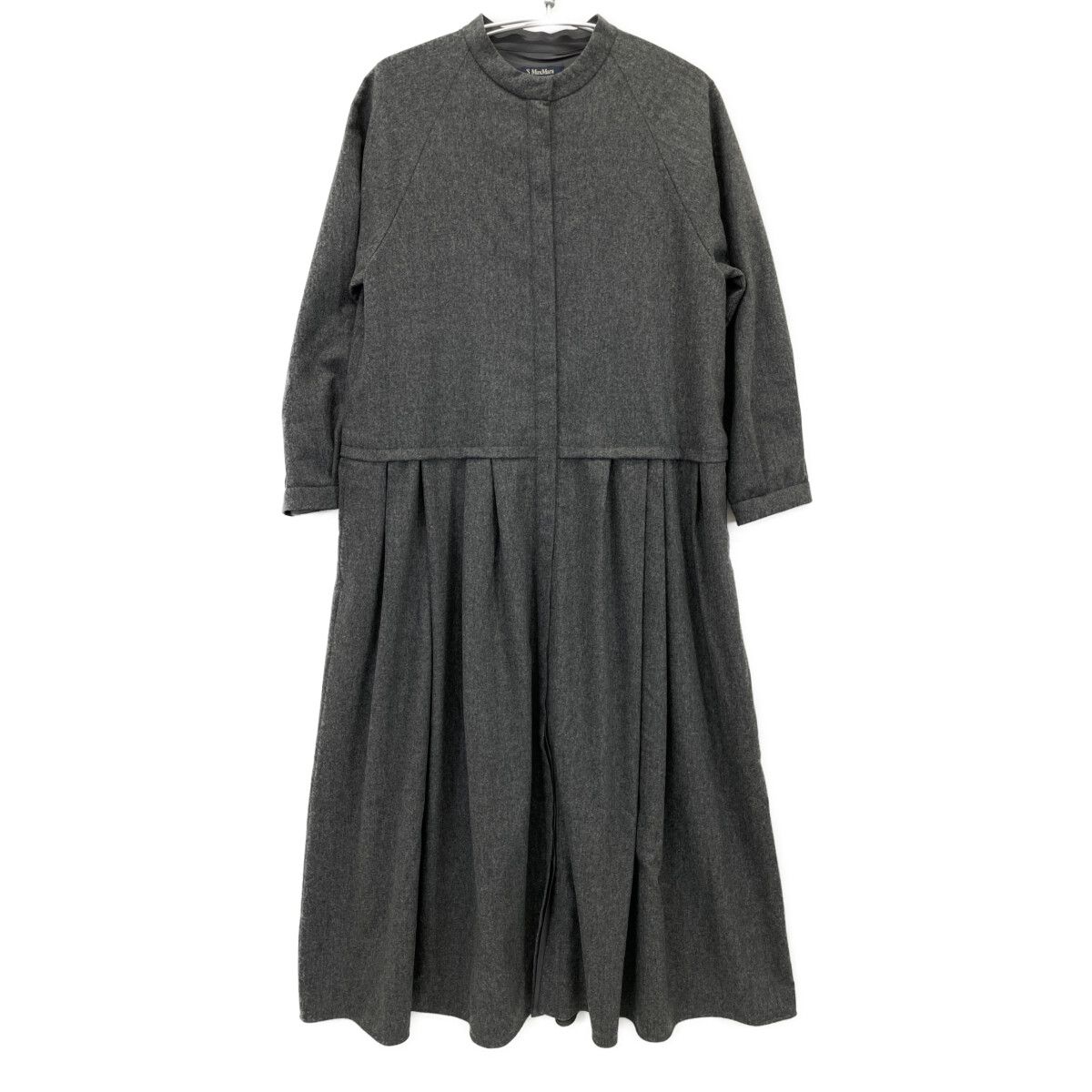 S MaxMara エスマックスマーラ グレー ウール ギャザーデザイン ロングスリーブ比翼シャツワンピース 表記なし