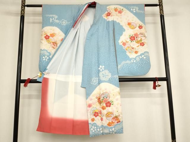 509agu5□七五三 7歳 女児 着物＆長襦袢 金彩 鶴 花文□未使用品 509agu5□七五三 7歳 女児 着物＆長襦袢 金彩 鶴 花文□未使用