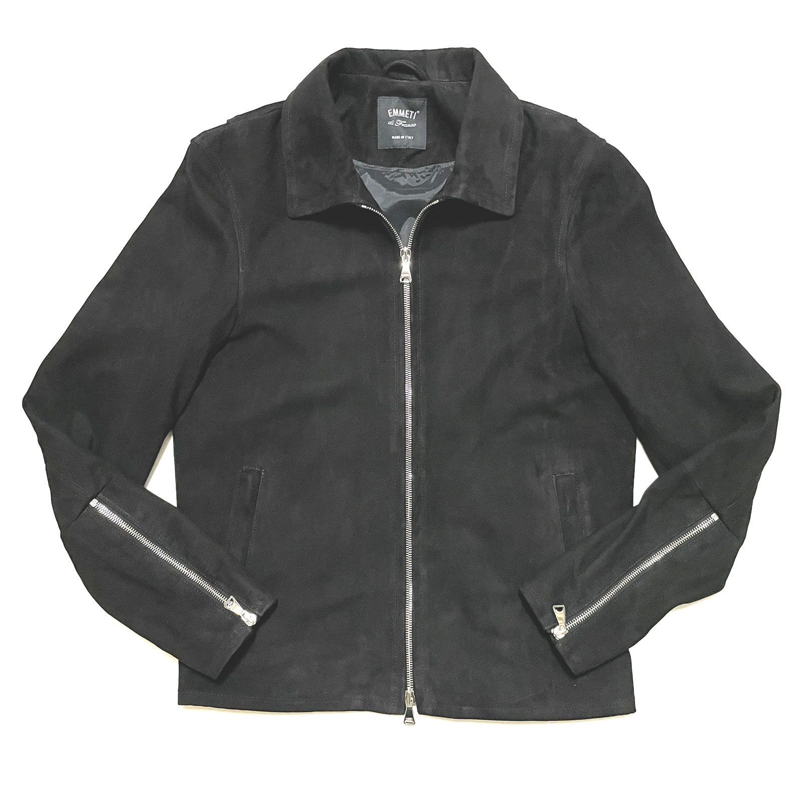 EMMETI エンメティ スウェードシングルライダースブルゾン　44　M　黒 EMMETI エンメティ ERICK CAMOSCIO ゴートスウェード 折り襟