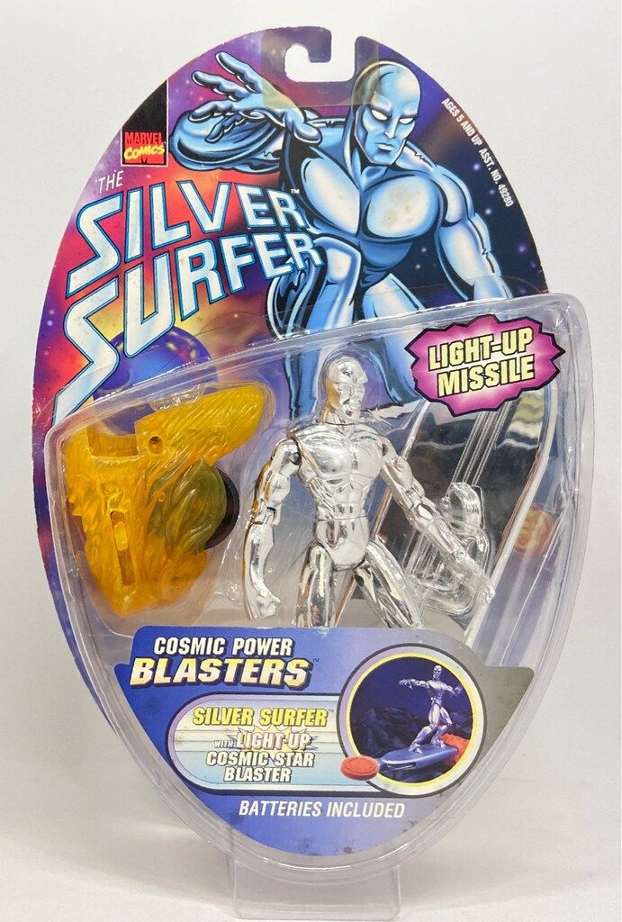 TOYBIZ COSMIC POWER BLASTERS SILVER SURFER / WITH LIGHT UP COSMIC STAR BLASTER
