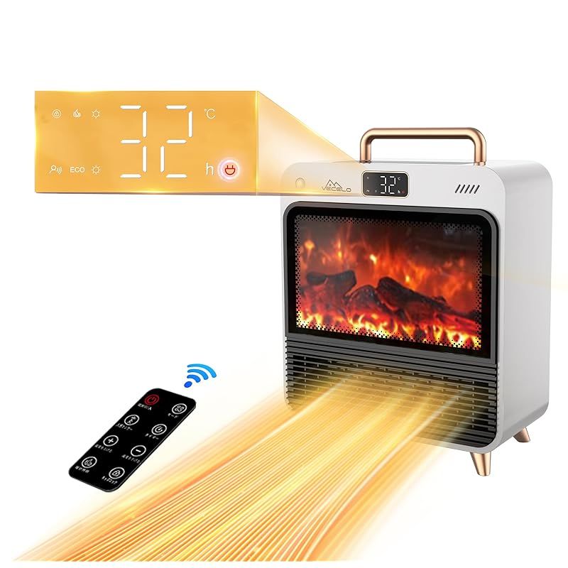 暖炉型ファンヒーターアイボリー QVC美品リモコン、取説付き動作確認済