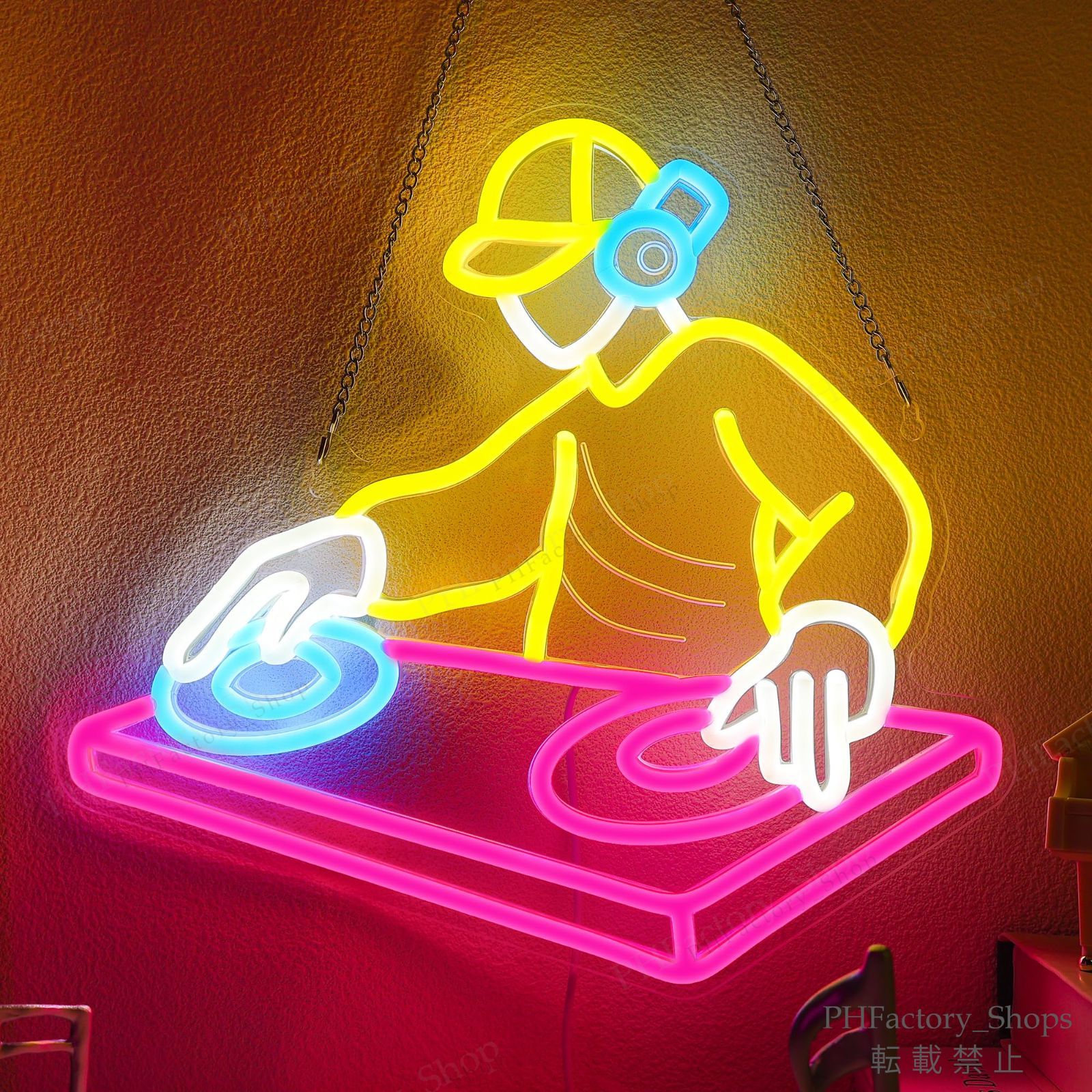 DJ Player DJプレーヤー ネオンサイン 調光 なLED DJルーム装飾ライト USB電源付き 寝室 男の隠れ家 バー クラブ 装飾 DJやヘビーメタル音楽愛好家へのギフト 41.6x30cm