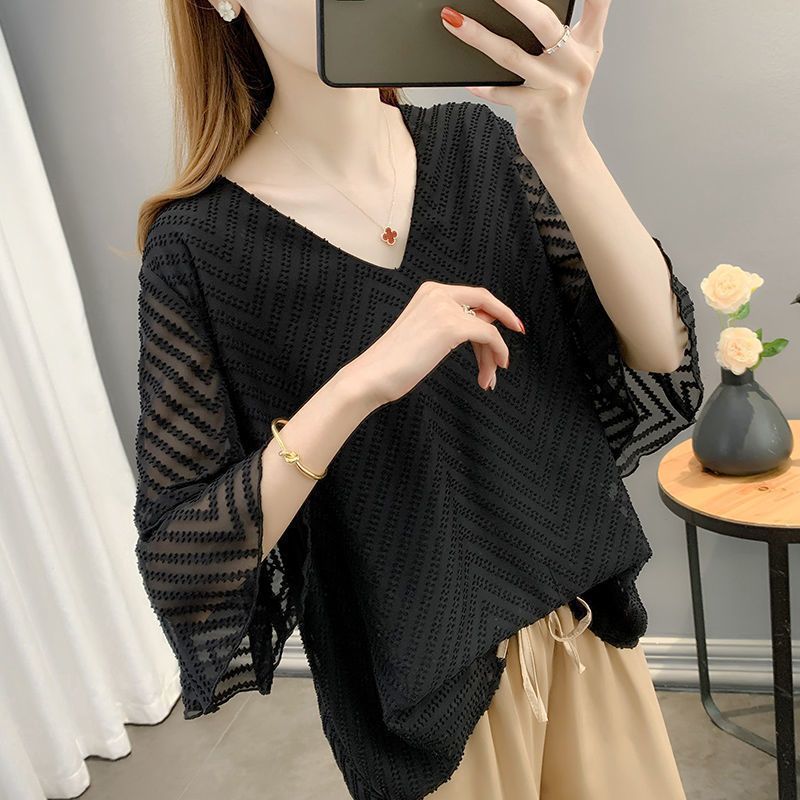 【 】七分丈ラッフル袖 Vネック シフォンドレス シアー袖 シフォンドレス 結婚式[品番：LCLW0001467]｜レース