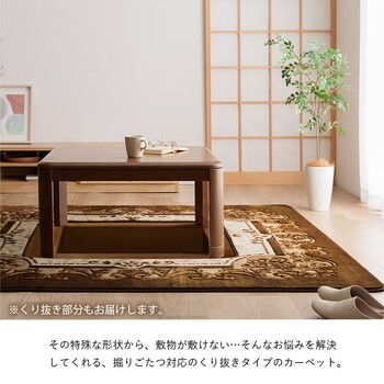 カーペット 掘りごたつ用カーペット 約２００×２５０ＣＭ くり抜き穴サイズ９０×１２０ＣＭ 洗える 花柄 Ｈ シャルマン MARWIL-DEMENAGEMENTS_CH