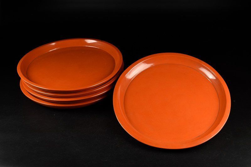 蔵A2883 時代 根来 日の丸盆 会席盆 五客 35.5ｃｍ