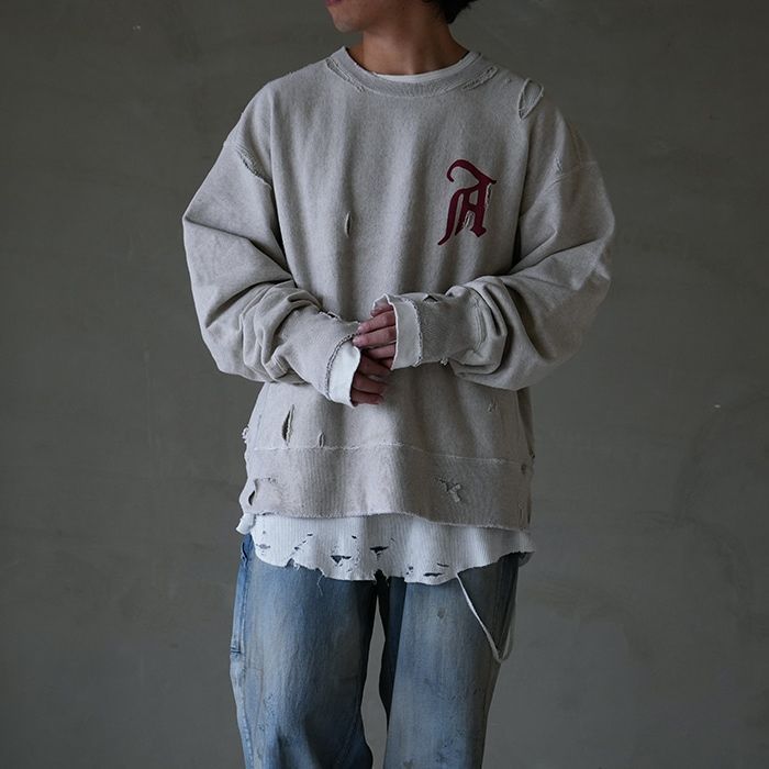 ANCELLM｜アンセルム CRASH SWEAT SHIRT クラッシュ スウェットシャツ