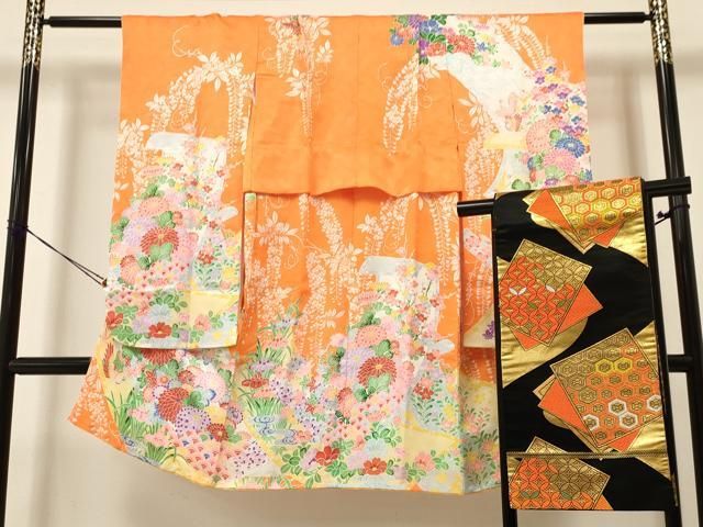 412ag83□七五三 七歳 女児 着物&袋帯&長襦袢 銀駒刺繍 牡丹□状態良好 楽天市場】七五三 753 着物 7歳 女の子 着物フルセット 花わらべ