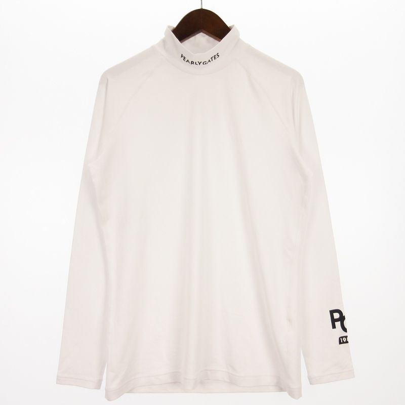 パーリーゲイツ PEARLY GATES カットソー Tシャツ 長袖 モックネック プリント ストレッチ 白 ホワイト ゴルフ ウエア GY09