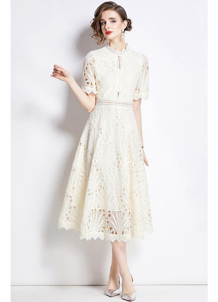 パーティードレスミモレ丈総レース披露宴ドレスロングワンピースドレスパーティードレス大きいサイズXXL呼ばれドレス結婚式半袖