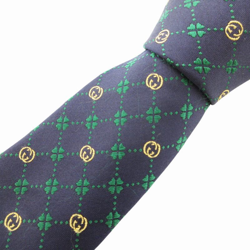 GUCCI グッチ　ネクタイ　現行　極美品　ハート&ナイフ　ネイビー　花柄刺繍 GUCCI グッチ ネクタイ GGロゴ ネイビー メンズ 790227 4E009