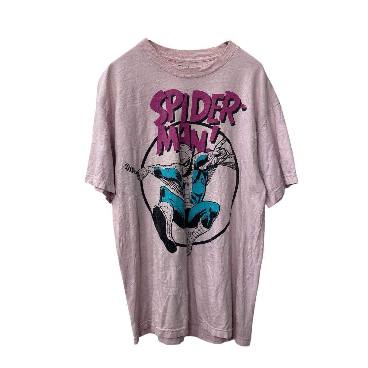 MARVEL 半袖 キャラクターTシャツ L ピンク マーベル プルオーバー スパイダーマン ピンク Tシャツ