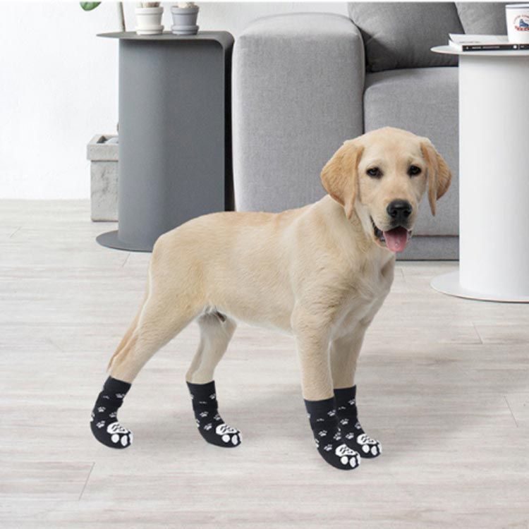 犬 靴下 滑り止め ソックス 4個入 室内用 犬の靴下 犬用靴下 綿 ペット用 滑り止め 面ファスナー付き 肉球保護 防寒 介護 シニア犬 老犬 傷舐め防止 かわいい おしゃれ 犬用 くつした ハイソ sam1014