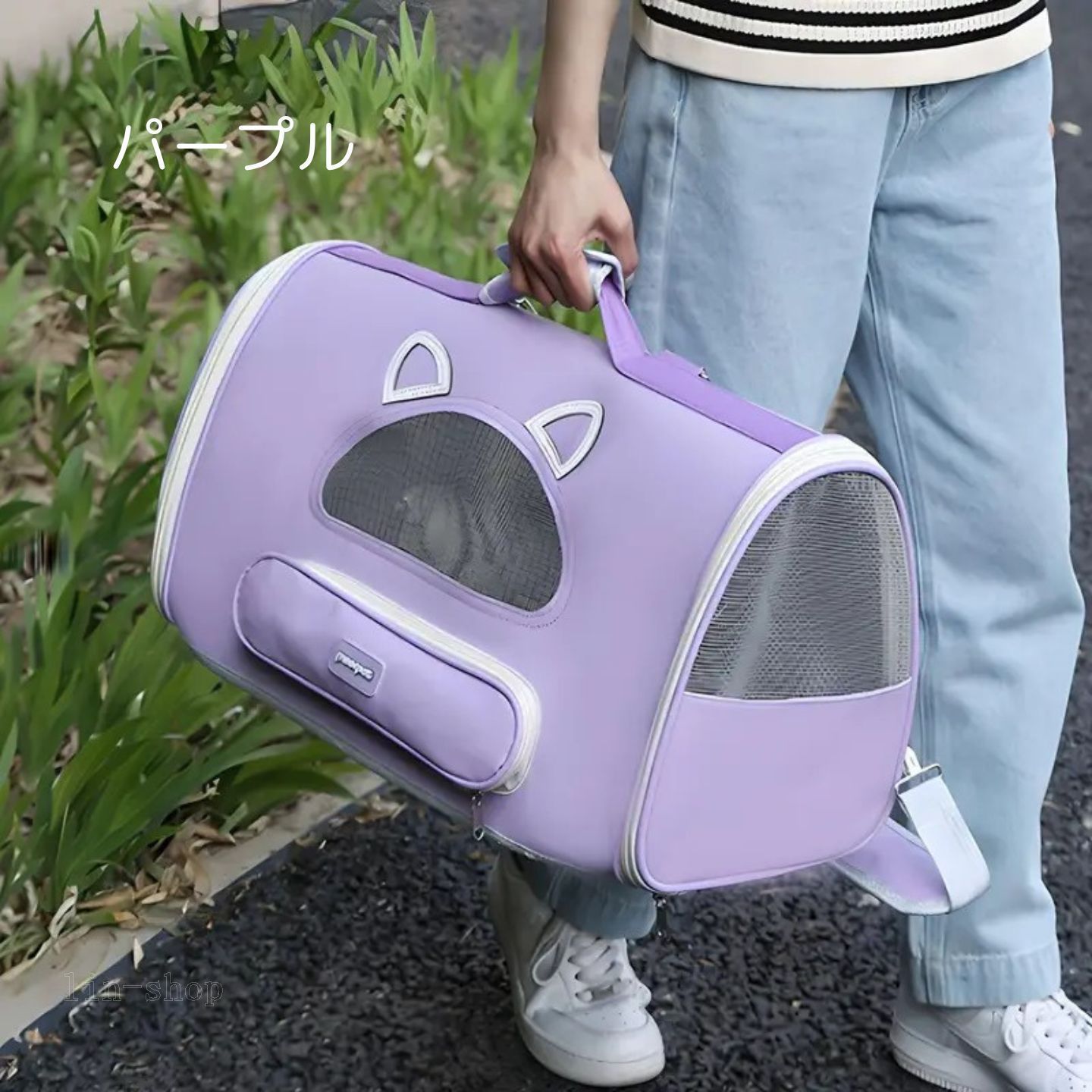 ペットキャリー 猫キャリー リュックサック 通気性 折りたたみ可能 シングルショルダーストラップ ダブルショルダーストラップ メッシュウィンドウ付き ポータブルキャットトラベルバッグ