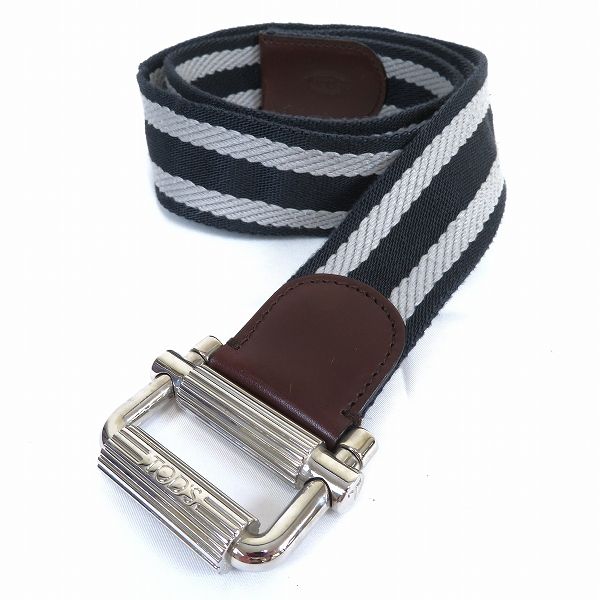 ae トッズ Tod s ベルト 90 紺 グレー ボーダー キャンバステープ イタリア製 イタリー メンズ 963108 k01