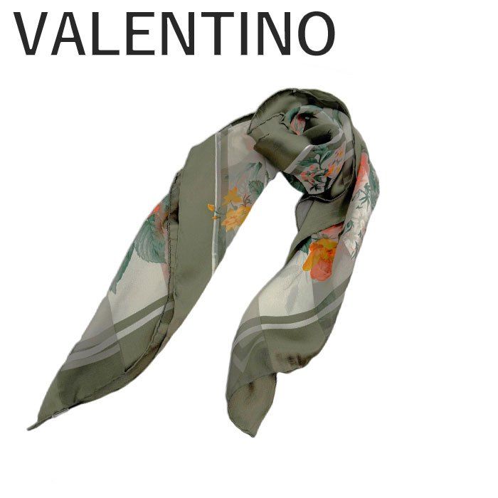 ヴァレンチノ VALENTINO スカーフ 花柄 ストライプ シアー 透け
