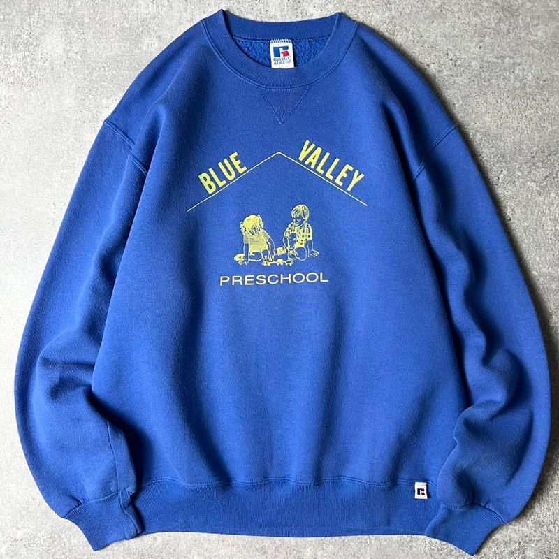 90s USA製 RUSSELL 3段 カレッジ プリント スウェット