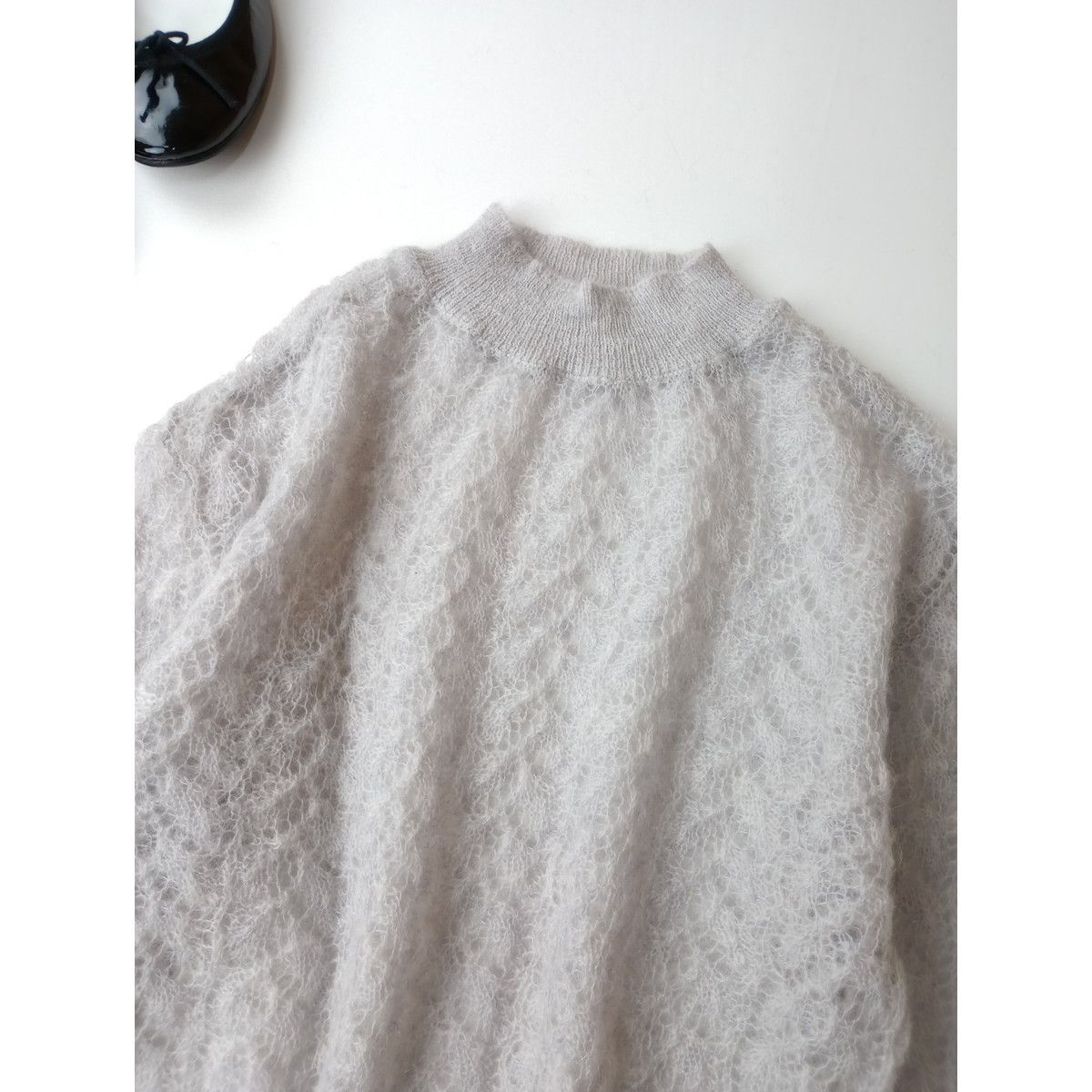 定価14300円 TODAYFUL トゥデイフル Sheer Lace Knit シアー レース ニット プルオーバー ハイネック 長袖 モヘヤ ウール 毛 混  ライトグレー タグ付き (103Y+9974)24A