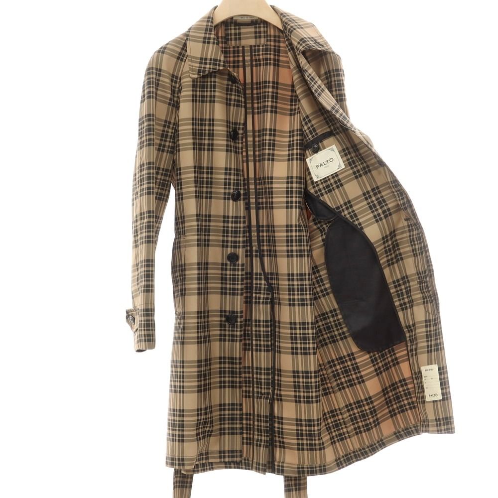 【美品】Palto(パルト)　ベルテッドステンカラーコート　ベージュ 中古】パルト PALTO ポリエステル チェック ベルテッド ステンカラー