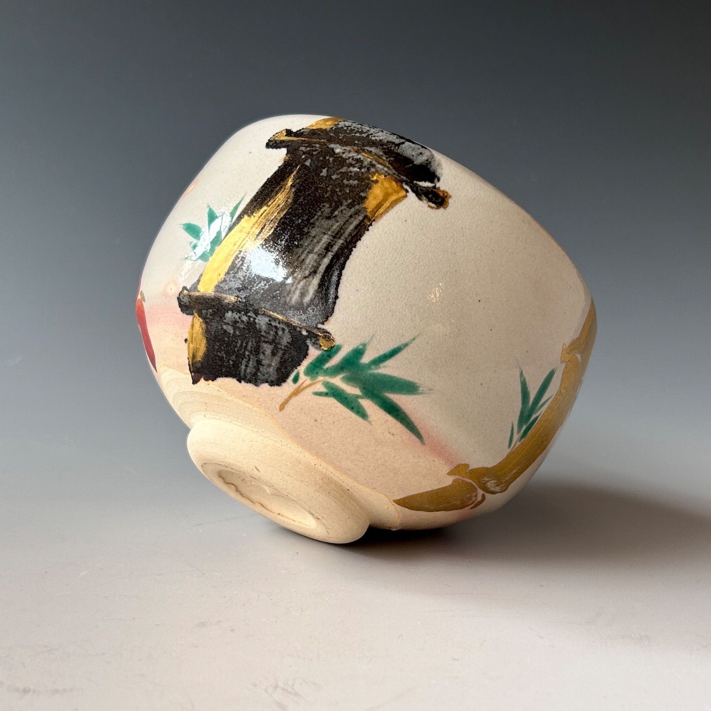 茶道具　光琳竹図　茶碗　三浦竹軒　共箱　竹絵　琳派　京焼　三代　三浦竹泉　薄茶 茶道具 光琳竹図 茶碗 三浦竹軒 共箱 竹絵 琳派 京焼 三代