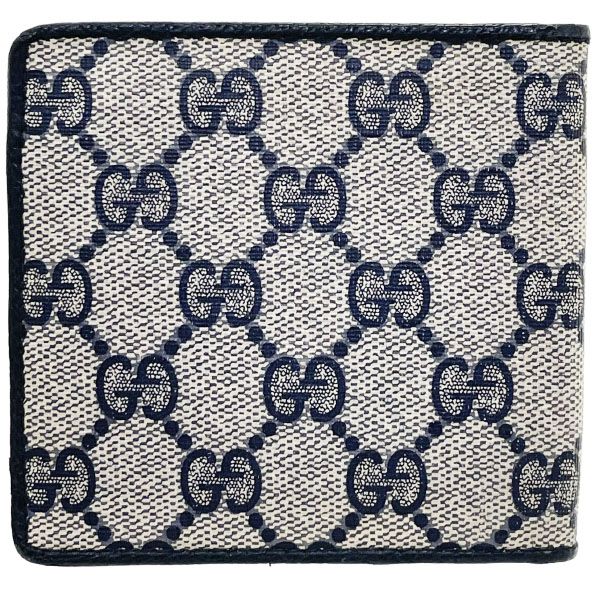 グッチ 財布 二つ折り財布 PVC レザー 革 ネイビー 紺 01 03 411 GUCCI ヴィンテージ GGプラス コンパクト財布 ミニ財布 ミニウォレット ウォレット サイフ メンズ 紳士 男性