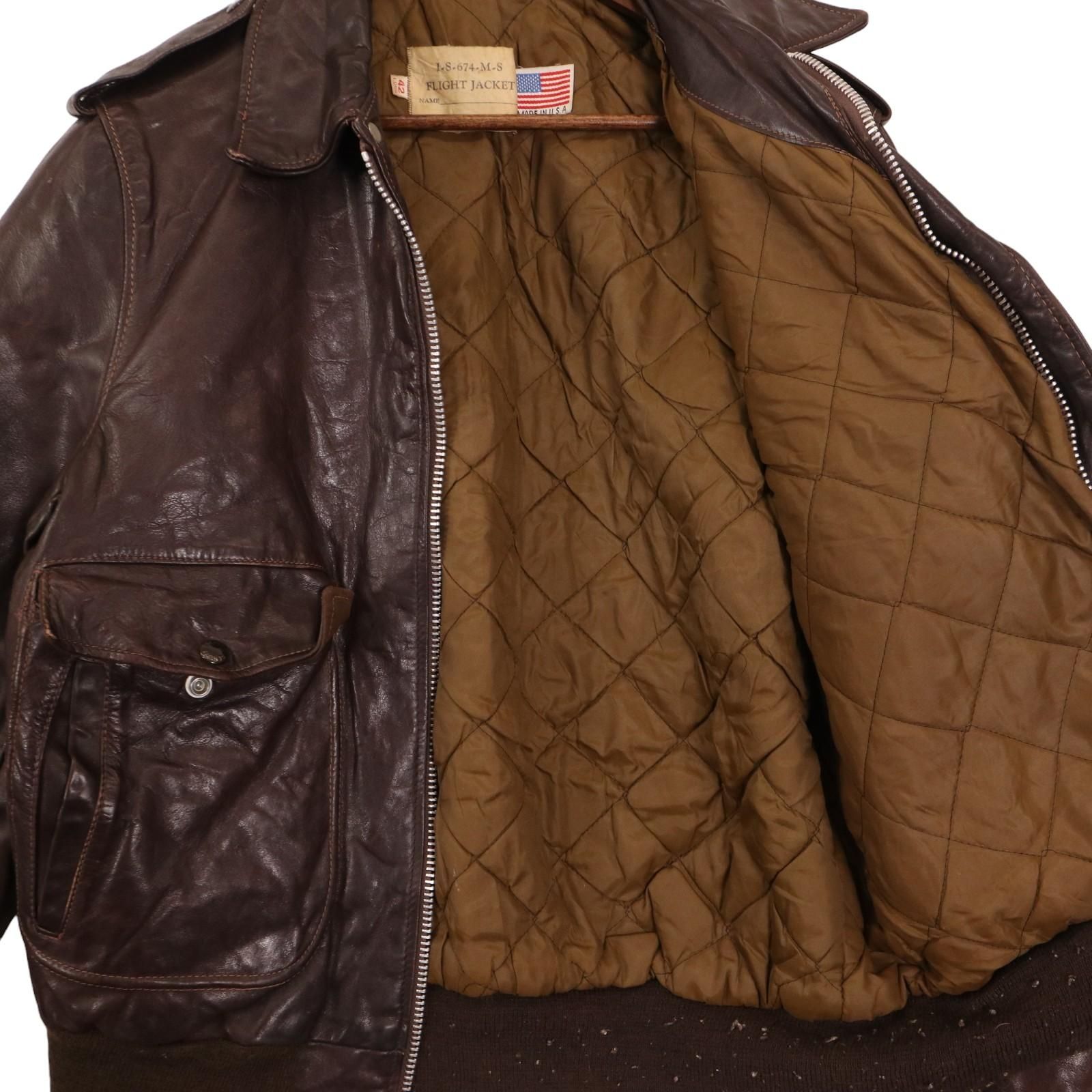 【古着】schott フライトジャケット　レザー ブラウン　USA 674GL 古着】schott フライトジャケット レザー ブラウン USA 674GL