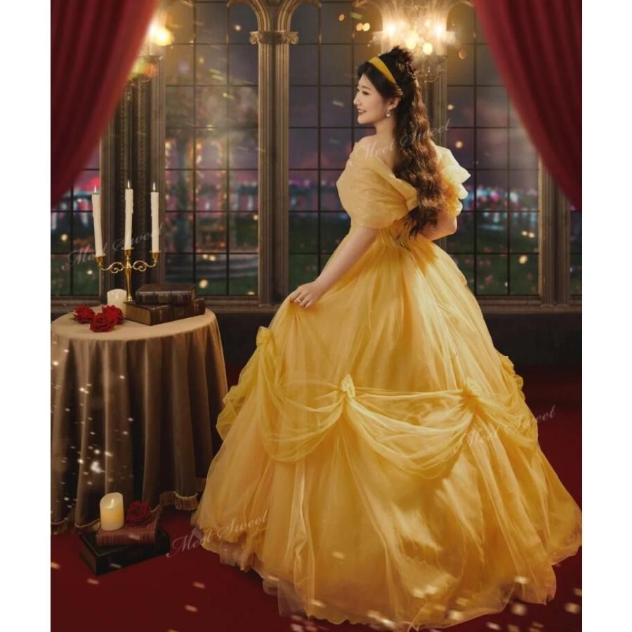 ドレス プリンセス イエロー オフショルダー ウェディングドレス 結婚式 二次会 ウエディングドレス 誕生日パーティードレス イベント コスチューム4.06LY631 登場 WWW_OLIVIERBERNSTEIN_COM