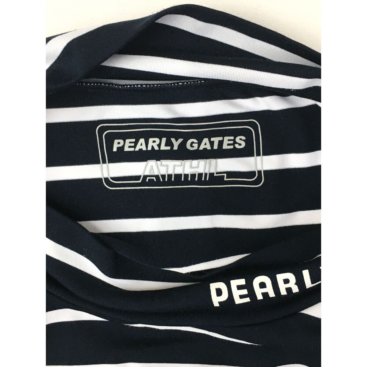 中古 メンズ パーリーゲイツ PEARLY GATES 長袖シャツ 5(L) 紺×白 ハイネック ストレッチ ボーダー