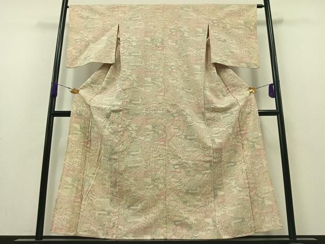 平和屋着物▽本塩沢 単衣 110亀甲 草花文 正絹 逸品 AAAW1480fy