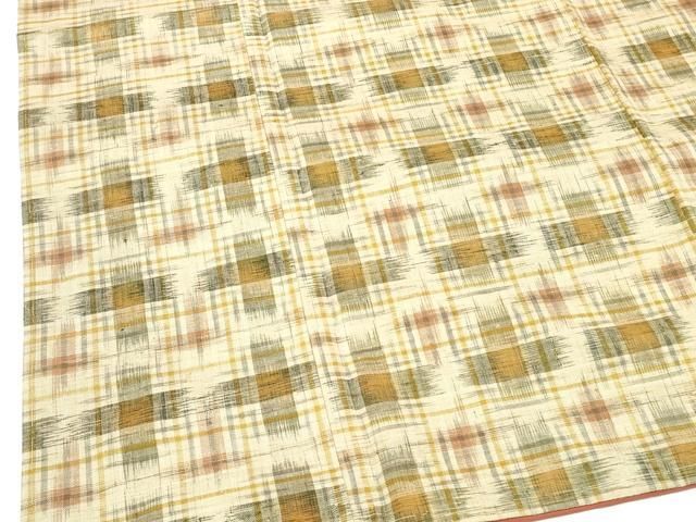 平和屋着物▽上質な紬 単衣 格子 正絹 逸品 DAAT9835az （平和屋着物  