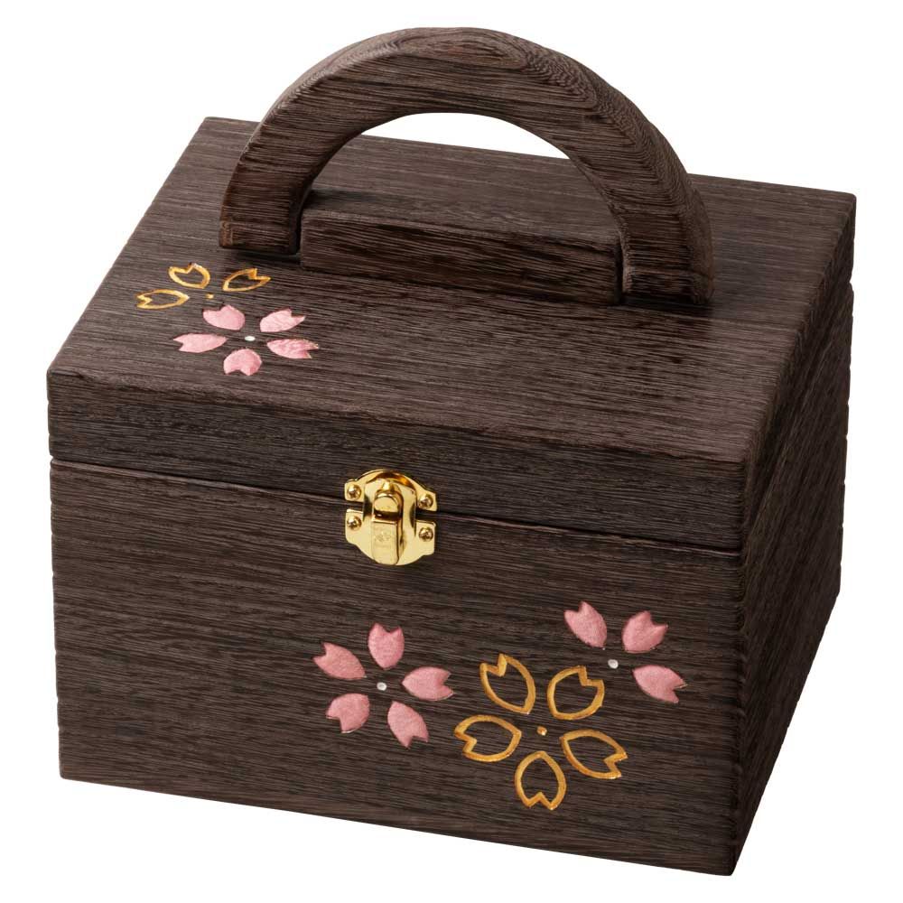 ソーイングボックス・小 (043) 桜 裁縫箱 木目込細工 桐製・時代