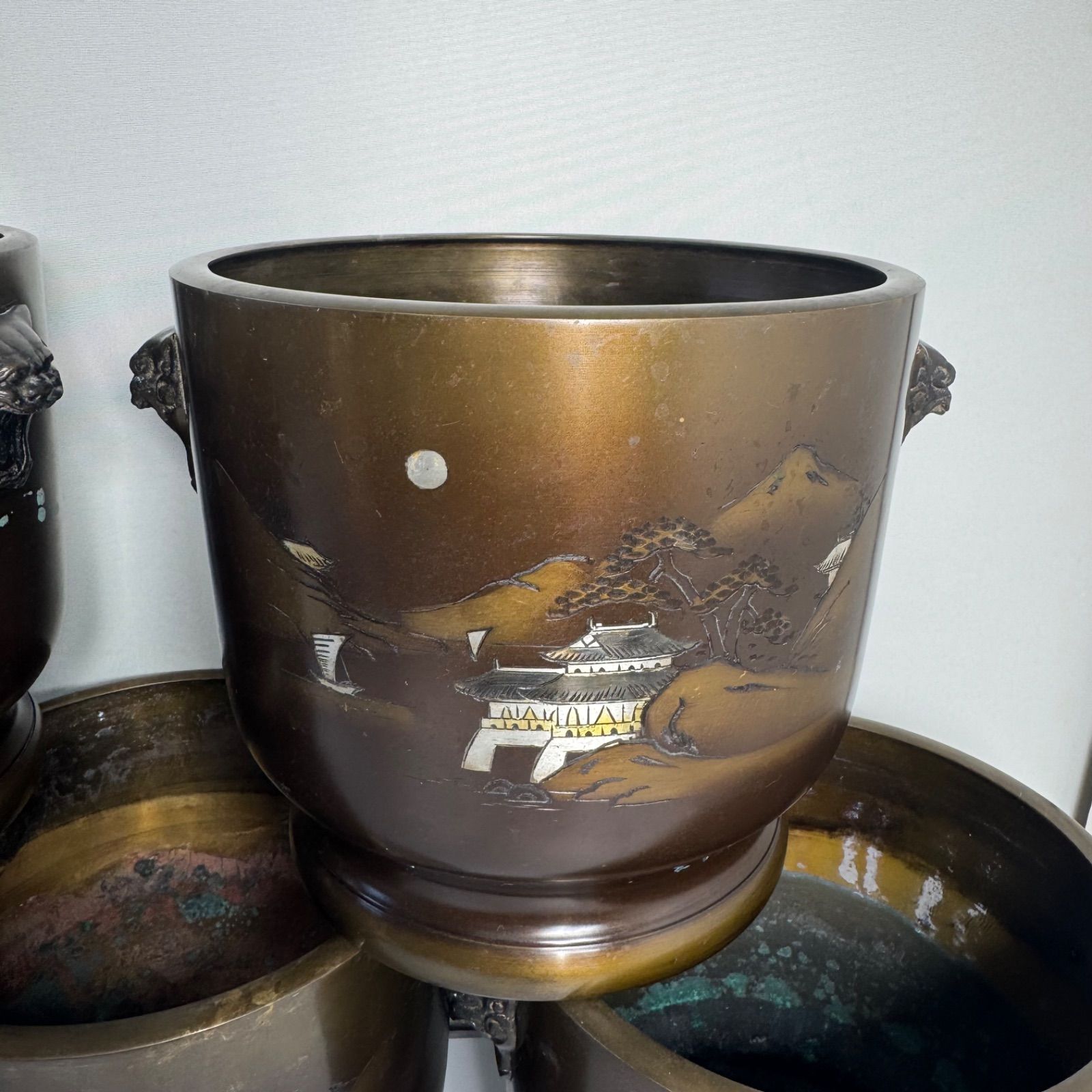 火鉢 彫刻風景デザイン 特大サイズ レトロ ヴィンテージ 骨董 Yahoo